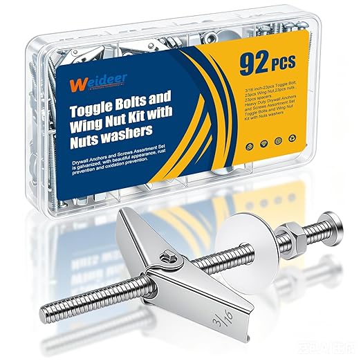 weideer 92Pcs Toggle Bolts 3/16" Heavy Duty Drywall Anchors and Screws by weideer
