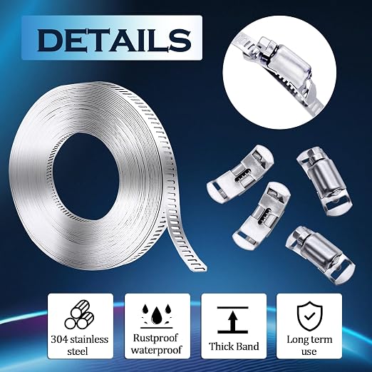 304 Stainless Steel Hose Clamp Assortment Kit, DIY 35FT Metal Strap + 16 - Image 5