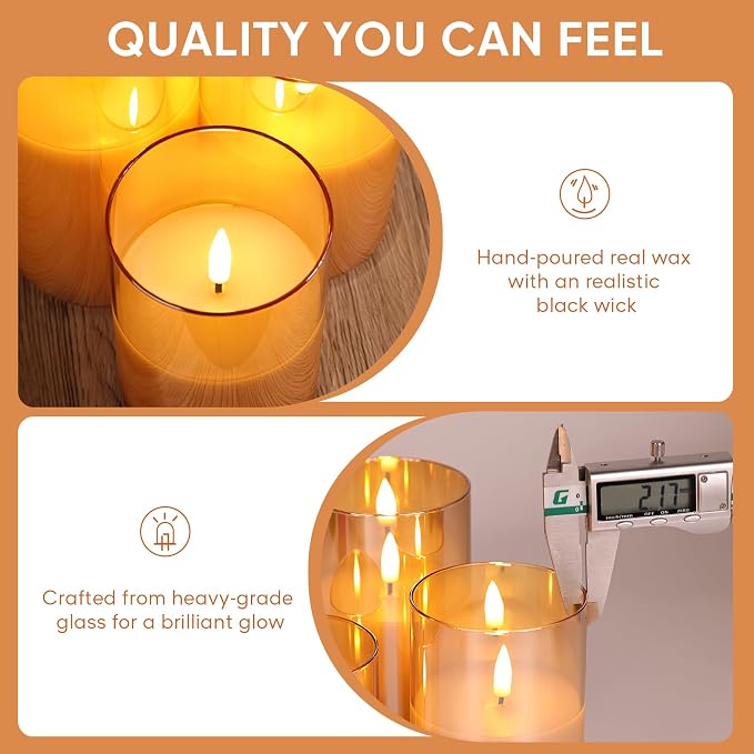 Gold Glass Flameless Pillar Candles - Image 5