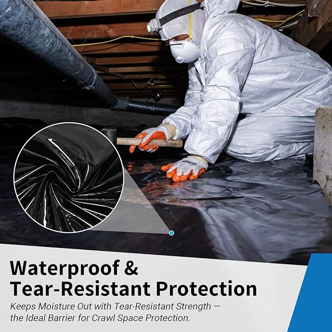 Black Plastic Sheeting, 10 Mil 2.5' x 100', Crawl Space Vapor Barrier, Vapor - Image 6
