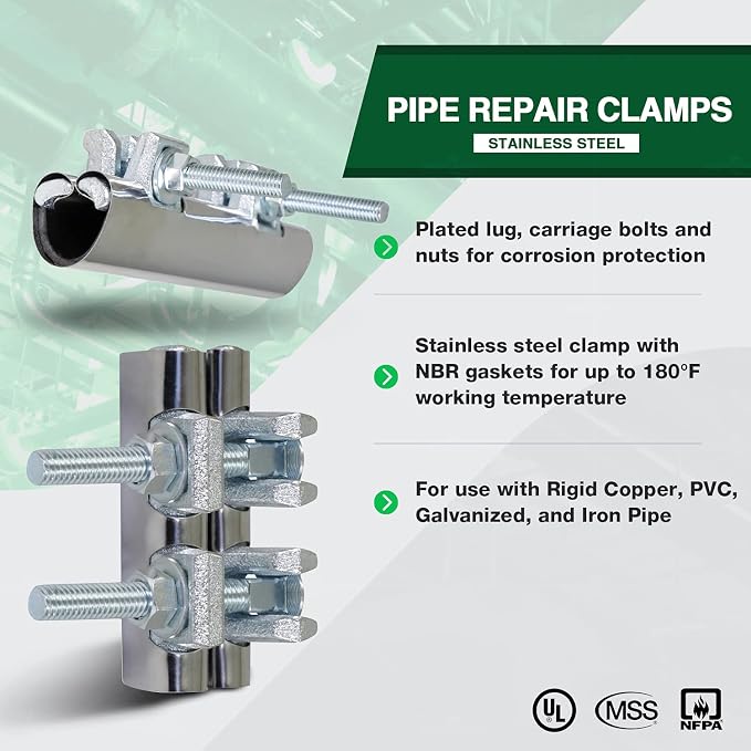 HIGHCRAFT 60250TTSD-5, Single Pipe Repair Clamp 2-1/2'', Double Bolt, 6” Long - Image 3