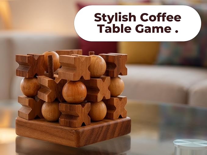 BSIRI 3D Wooden Tic Tac Toe Rustic Coffee Table Decor Unique Gifts - Image 7