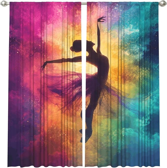 Colorful Ballerina Nebula Window Curtains 2 Panels Set, 52 X 84 Inch Polyester - Image 2