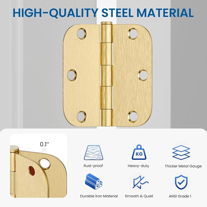 HOSOM 36 Pack Brushed Brass Door Hinges 3.5 Inch - Image 4