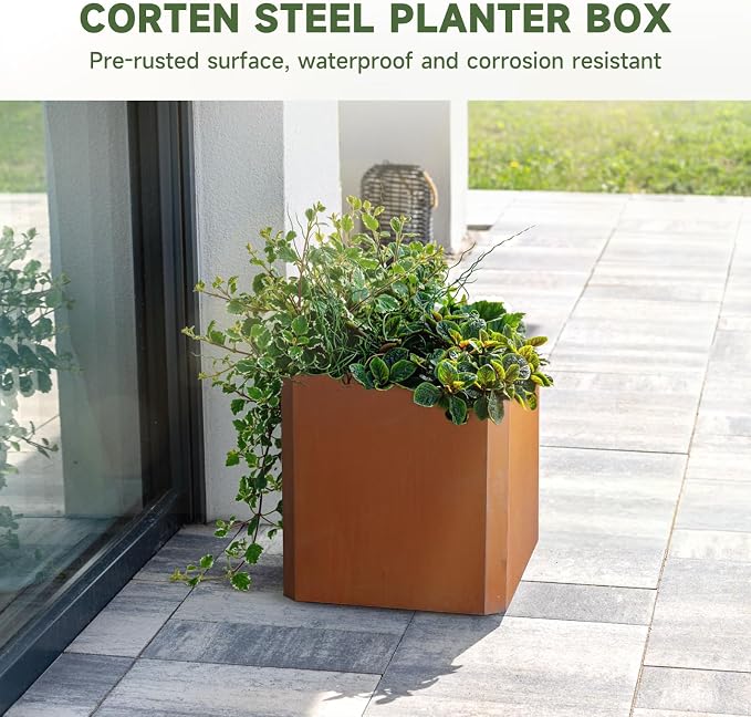 Corten Steel Planter Box 20”L x 20"W x 20"H Large Square Steel Planter Box | - Image 4