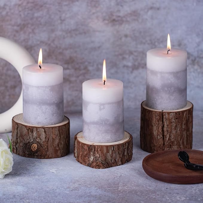 KONNI Layered Pillar Candles Set of 3, 2.8"x 4" Table Decor Gray | Handcrafted - Image 3