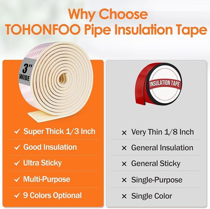 TOHONFOO Pipe Insulation Wrap Tape, Thickened Insulation Tape, 3 inch pipe - Image 2