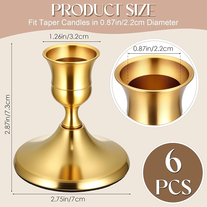 6PCS Brass Black Taper Candle Holders, Vintage Candlestick Holders | Small - Image 5