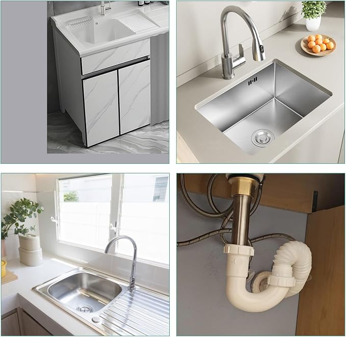 Sink Drain Pipe Kit, Flexible 1-1/2 Inch P Trap Kitchen Sink Plumbing Kit - Image 7
