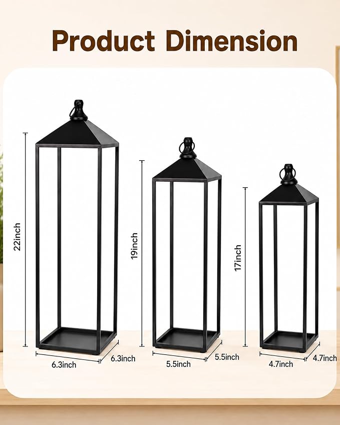 22'' 19'' 17'' Large Decorative Lanterns Indoor Outdoor | - Image 2