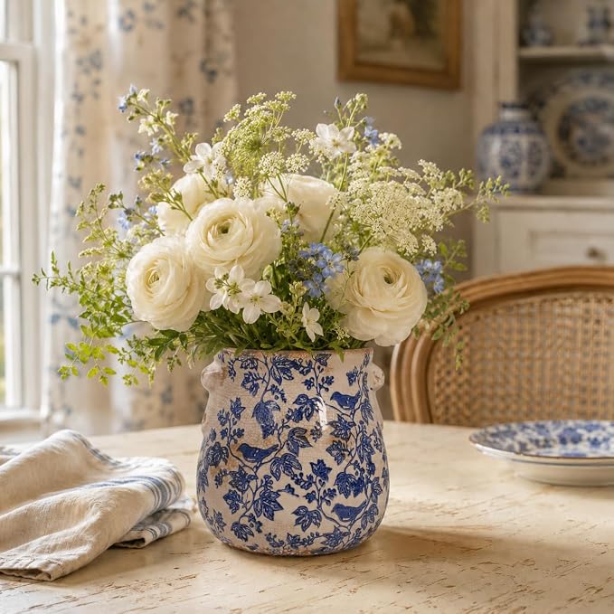 English Country Ceramic Planter, 6.7" Chinoiserie Vase & Utensil Holder | - Image 6
