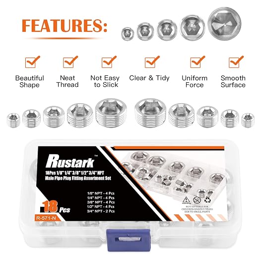 18 Pcs 304 Stainless Steel Pipe Plugs Assortment Set - Image 5