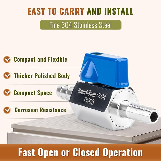 2Pack 3/8" Hose ID Barb Mini Ball Valve, 304 Stainless Steel Small Shut Off - Image 5