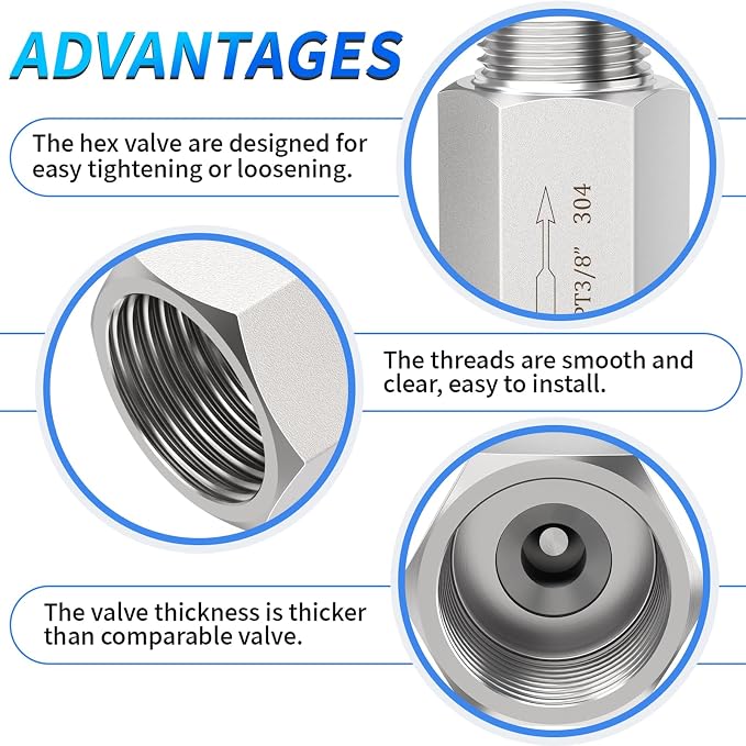 ChillWaves 304 Stainless Steel In-Line Siamese Check Valve 3/8" NPT Male x 3/8" - Image 4