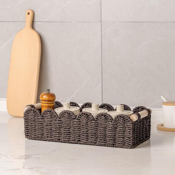 CubesLand Scalloped Toilet Paper Storage Basket W/Handle - Image 7