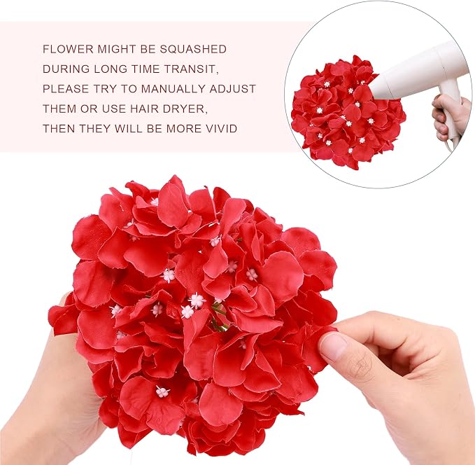 Auihiay 64Pcs Red Hydrangea Artificial Flowers, Fake Hydrangea Flowers | - Image 8