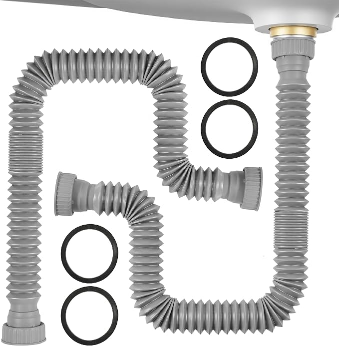 Sink Drain Pipe Kit, 2 Pack Flexible Drain Pipe P Trap, 12.79"-35.03" Flexible by Rackickyer