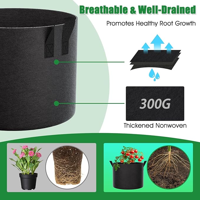 10 Gallon Grow Bags 4 Pack – 300G Thickened Fabric Plant Pots - Image 3