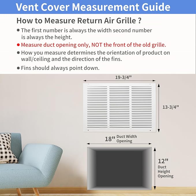 Howeall 18"W x 12"H Steel Return Air Grille, Air Return Vent Cover - Image 5