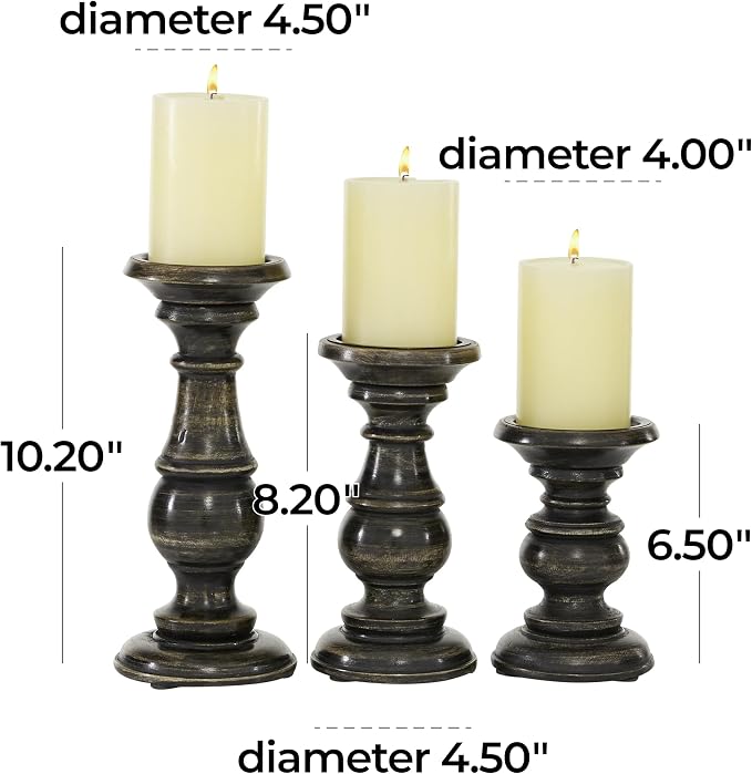 Deco 79 Mango Wood Decorative Candle Holder Distressed Turned Pillar Candle - Image 6