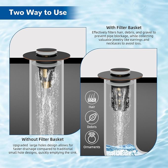 Hibbent 3 PCS Upgraded 3 in 1 Bathroom Sink Drain Strainer, Pop Up Stopper - Image 3