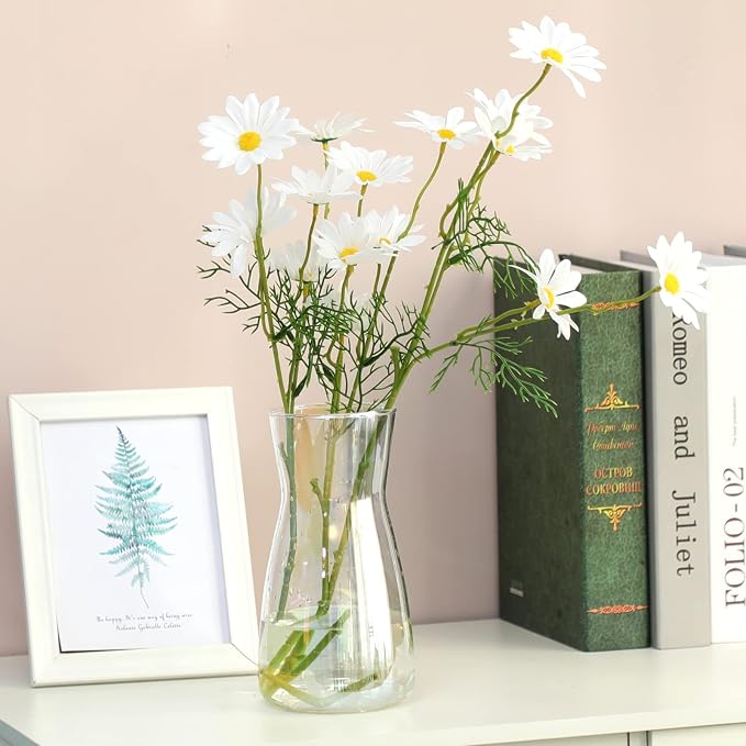 8 Inch Iridescent Glass Vase for Flowers, Modern Boho Table Decor | Farmhouse - Image 7