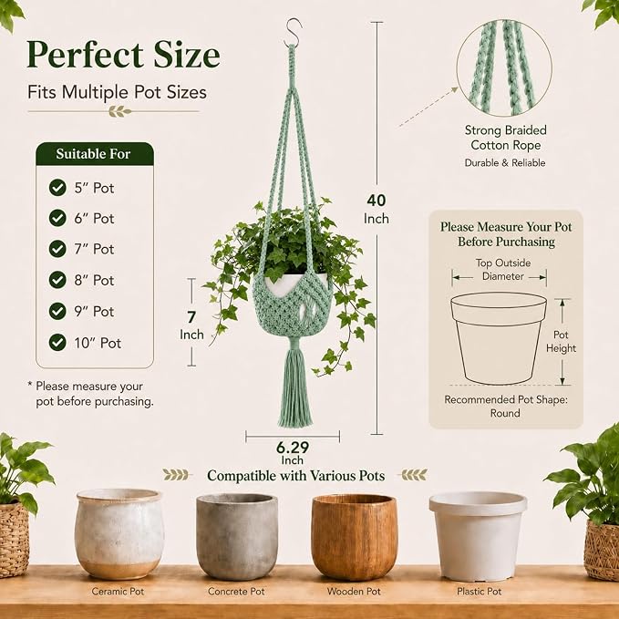 Shappy 1 Pack Boho Macrame Plant Hanger - Image 3