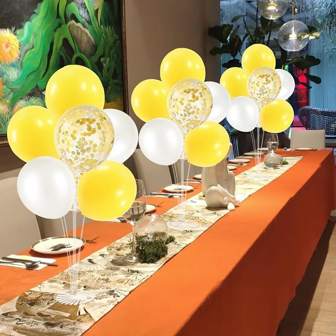 ZJDHPTY 4Set Yellow and White Balloon Stand Table Centerpiece Party Decor | - Image 2