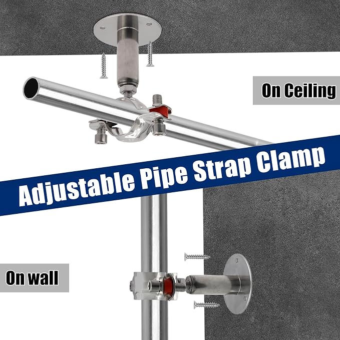 2pcs Adjustable Pipe Support Bracket, 1-1/2 Inch Pipe Clamp | Stainless Steel - Image 3