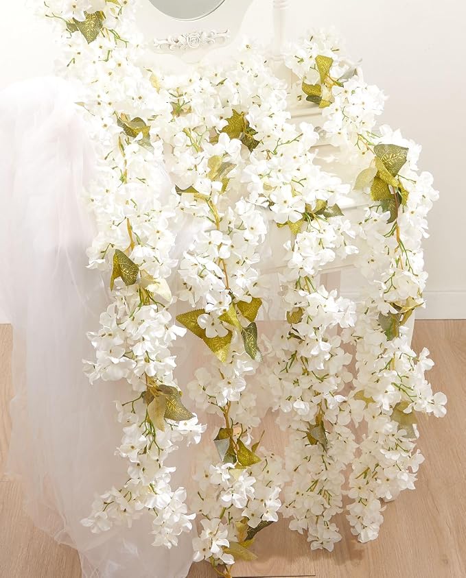 Artificial Flower Garland 2pcs 5.6ft Hydrangea Vine Decor, Hanging Faux by PONKING