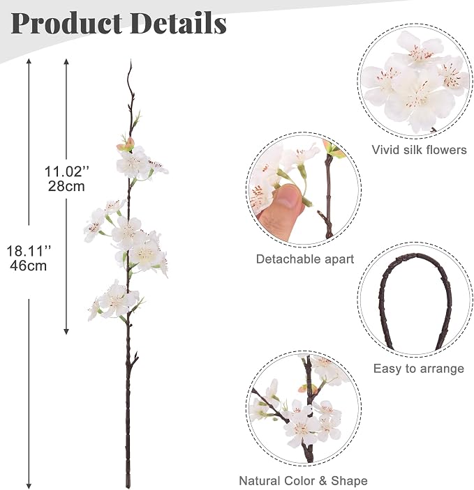 INXUGAO Artificial Cherry Blossom Branches Decor 12 PCS Fake Flowers Indoor | - Image 2