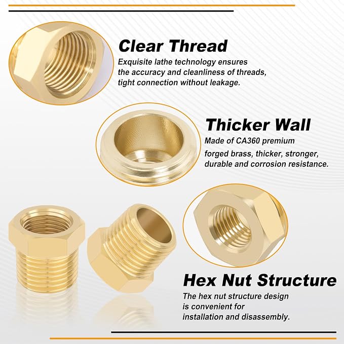 KOOTANS 4pcs Heavy Duty 1/2 NPT Male Thread to 3/8 NPT Female Thread Brass - Image 3