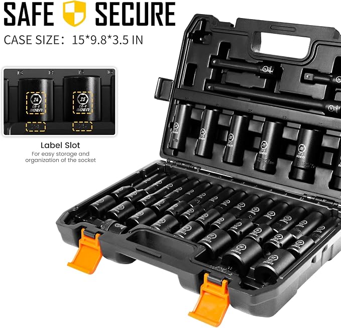 BOEN 1/2" Drive Impact Socket Set, 45 Piece Deep & Shallow Metric Socket Set - Image 5