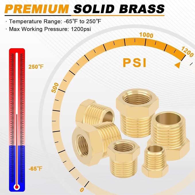 KOOTANS 4pcs Heavy Duty 1/2 NPT Male Thread to 1/4 NPT Female Thread Brass - Image 4