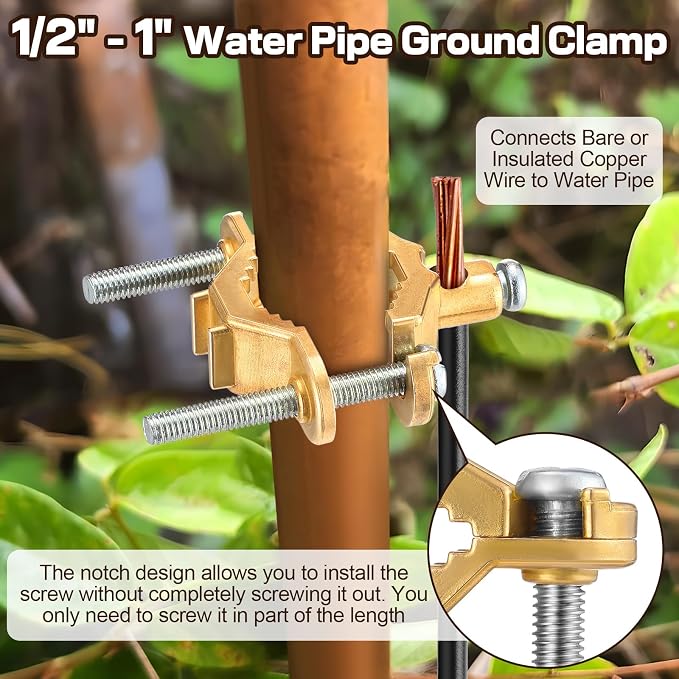 Feekoon 1 Pcs 1/2" to 1" Ground Clamp, #10 to #2 Wire Range | Copper Alloy - Image 4