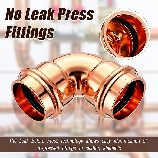 Therwen 10 Pcs 1 Inch Copper Pipe Press Fittings, 90 Degree Elbow Coupling Zero - Image 3