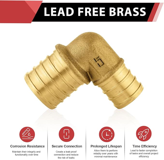 5PC EFIELD 3/4"x1" Pex Reducing Elbow Crimp Brass Fittings | - Image 3