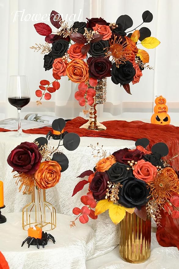 Halloween Artificial Flowers Black Flowers Mix Silk Flowers Fake Roses - Image 4