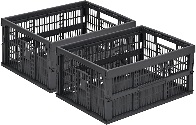 HUUSMOT 2-Pack Collapsible Plastic Storage Baskets, Dark Grey, Space-Saving by HUUSMOT