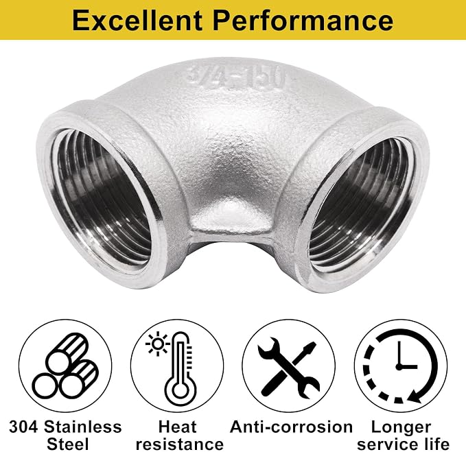 2Pcs 304 Stainless Steel 90 Degree Elbow 3/4" NPT Female x 3/4" NPT Female - Image 3