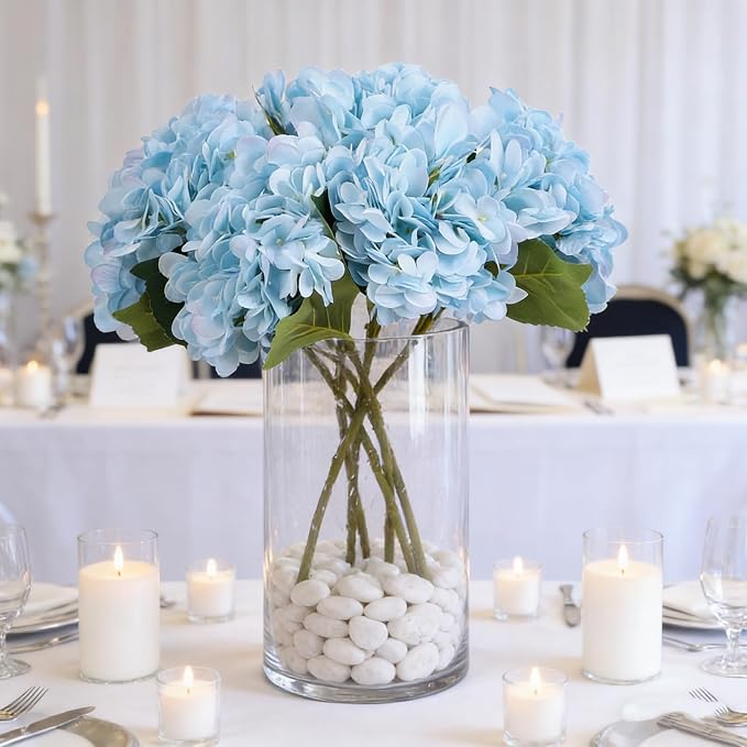 Kimura's Cabin 6pcs Fake Hydrangeas Flowers Artificial Hydrangea, Light Blue | - Image 4