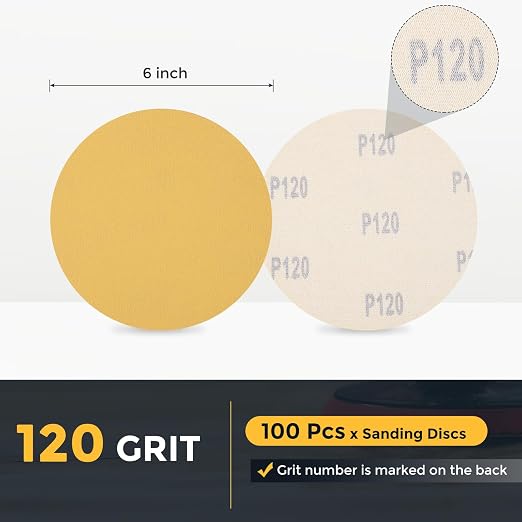 HARFINGTON 100 Pcs 6 Inch Sanding Discs 120 Grit Yellow Aluminum Oxide | Hook - Image 2
