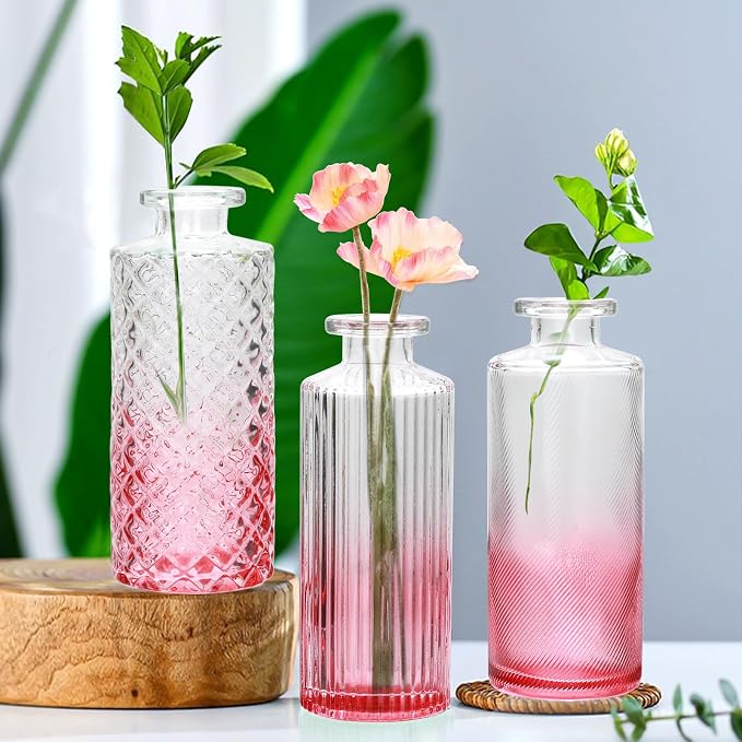 Pink Glass Bud Vase Set in Bulk, Home Table, Flower Decor, Party Decorations - Image 4