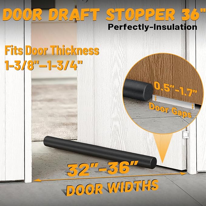 MAXTID Large Door Draft Stopper 36 Inch, Adjustable Double Sweep, Under Door - Image 3
