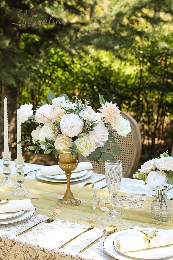 Serwalin Artificial Flowers White Peony Flowers Fake Wedding Flowers Cake - Image 3