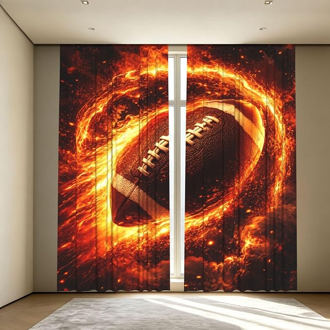 Football Flying Fire Window Curtains 2 Panels Set, 52 X 84 Inch Polyester Drapes by Unknown