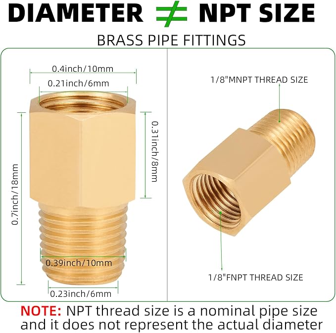 Brass Pipe Fitting, 1/8 Inch NPT Male to 1/8 Inch NPT Female Brass Pipe Hose - Image 2