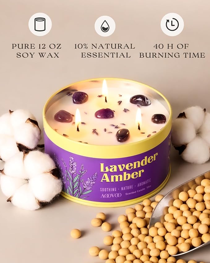 AOOVOO Lavender Amber Candles for Relaxation - Image 4