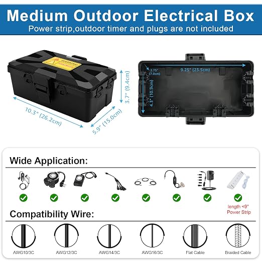 Black Outdoor Electrical Box Waterproof, Medium Weatherproof | 10.3 x 5.9 x 3.7 - Image 5
