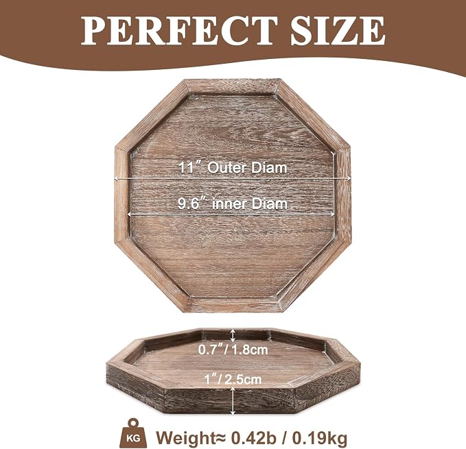 Rustic Candle Holder Plate Round Wooden Decorative Tray - Image 4